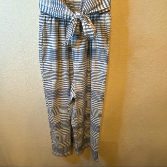 Lovestitch Wide Leg Striped Boho Romper Jumpsuit w/Front Tie Pockets 100% Cotton - Picture 4 of 15